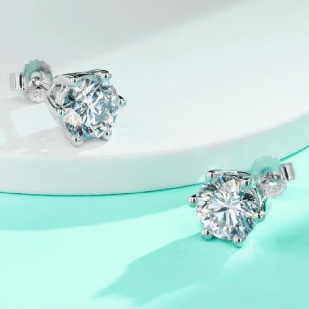 Certified 4ct. t.w. Moissanite Diamond Round Stud Earrings NEW - Picture 5 of 14